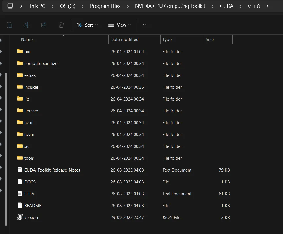 CUDA bin, include and lib